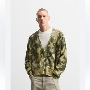 ZARA GREEN TIE DYE PRINT CARDIGAN